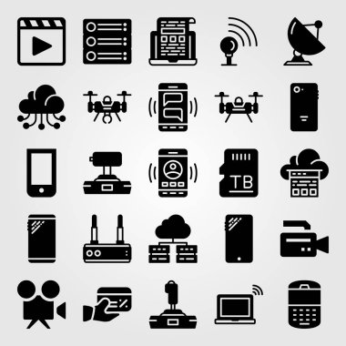 Teknoloji vektör Icon set. Hafıza, sd kart, yönlendirici ve sunucu