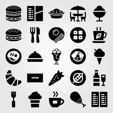 Restoran vektör Icon set. Menü, şiş, onay ve sebze