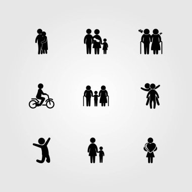 İnsanlar simge vektör ayarlayın. kadın kalp, insanlar sarılma, büyükanne ve oynarken iki çocuk ürünleri