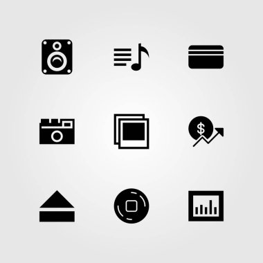 Düğmeleri Icon set vektör. fotoğraf makinesi, kredi kartı, dışarı atmak ve fotoğraf
