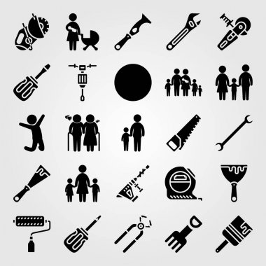 Araçlar simgesi vektör ayarlayın. güç testere, testere, çatal ve bandı