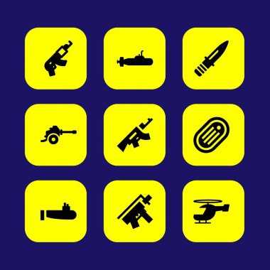 Silah vektör Icon set. ısıtıcı, av tüfeği, helikopter ve denizaltı