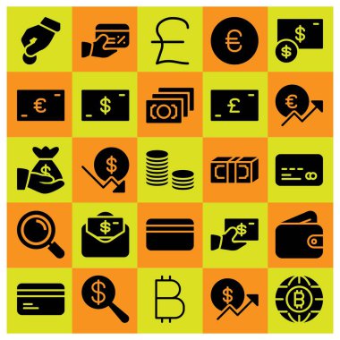 Para simge vektör ayarlayın. dolar, para, m-cüzdan ve pound sterling