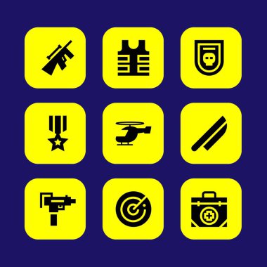 Silah vektör Icon set. bıçak, av tüfeği, radar ve helikopter