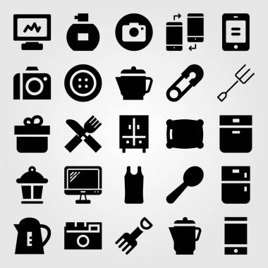Alışveriş vektör Icon set. fotoğraf makinesi, lamba, fırın ve gömlek