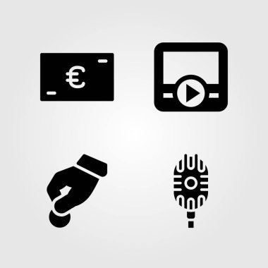 Düğmeler simgeler kümesi. Vektör çizim bağış, film oynatıcı, mikrofon ve euro