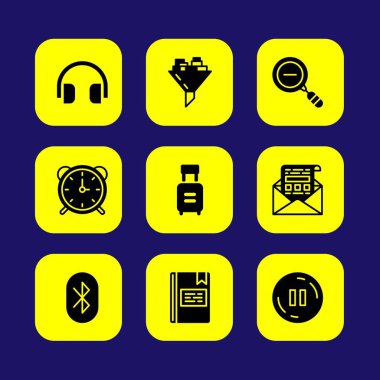 Temel vektör Icon set. Pause, kulaklık, düğme ve posta