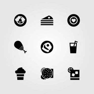 Restoran vektör Icon set. Dondurma, favori, tavuk budu ve kek