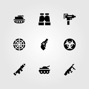 Silah vektör Icon set. başlatıcısı, biohazard, pompalı tüfek ve dürbün