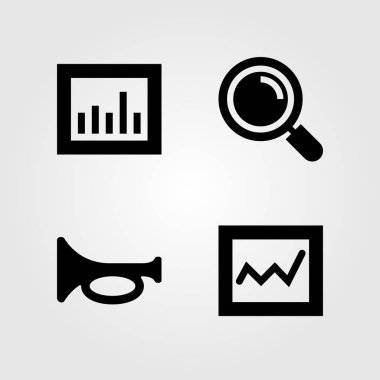 Eğitim Icons set. Vektör çizim analitik, trompet ve Büyüteç