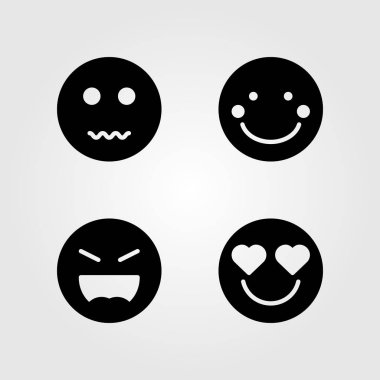 Duygular Icon set vektör. gergin, sevgi, utangaç ve launghing