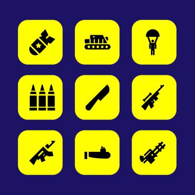 Silah vektör Icon set. bomba, mermi, paraşüt ve silah