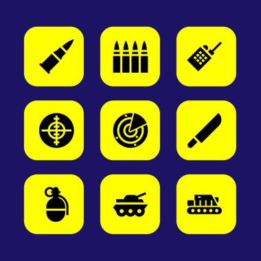 Silah vektör Icon set. el bombası, radar, tank ve madde işaretleri