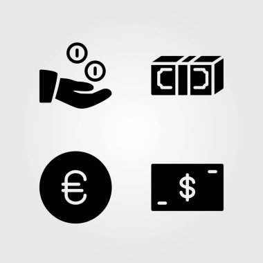 Para Icons set. Vektör çizim Doları, sikke, euro ve para