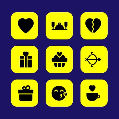 Sevgililer günü vektör Icon set. Kupası, cupcake kalp, kırık kalp ve Sevgililer günü aşk