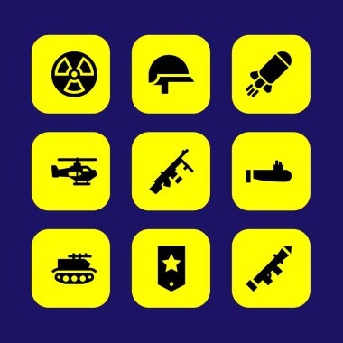 Silah vektör Icon set. başlatıcısı, makineli tüfek, chevron ve denizaltı