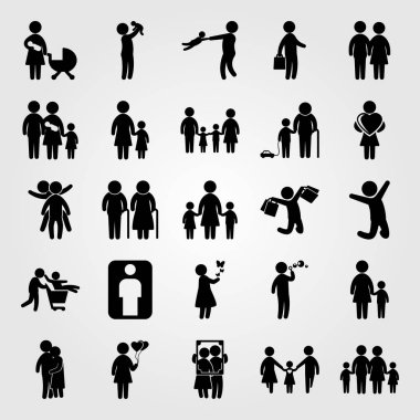 İnsanlar Icon set vektör. çocuk, portre, baba ve yaşlı