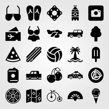 Yaz aylarında vektör Icon set. portakal, dondurma, sosisli ve fan