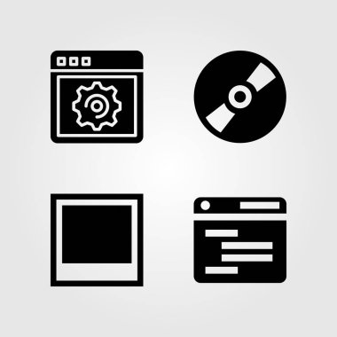 Multimedya simgeler kümesi. Vektör çizim kompakt disk, fotoğraf ve tarayıcı
