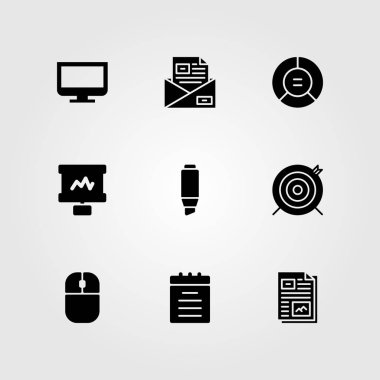 İş vektör Icon set. yüksek çakmak, dizüstü bilgisayar, monitör ve fare