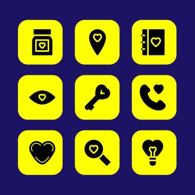 Sevgililer günü vektör Icon set. anahtar, kalp, sevgi göz ve Sevgililer günü aşk
