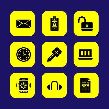 Temel vektör Icon set. kilit, posta, anahtar ve akıllı telefon