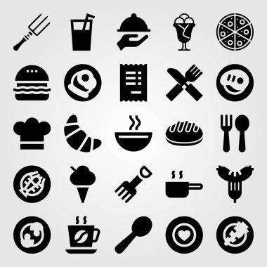 Restoran vektör Icon set. cheef, burger, kahve ve pan