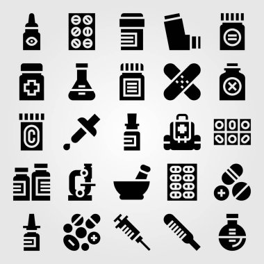 Tıp vektör Icon set. şırınga, pipet, zehir ve hapları