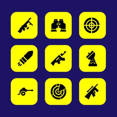 Askeri vektör Icon set. silah, AIM, kurşun ve keskin nişancı