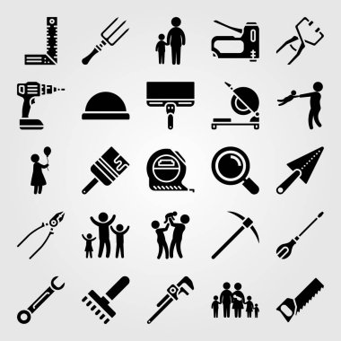 Araçlar simgesi vektör ayarlayın. Baba, pense, çocuk ve boru anahtarı