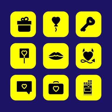 Sevgililer günü vektör Icon set. Şeytan kalp, sevgi, hediye ve çikolata