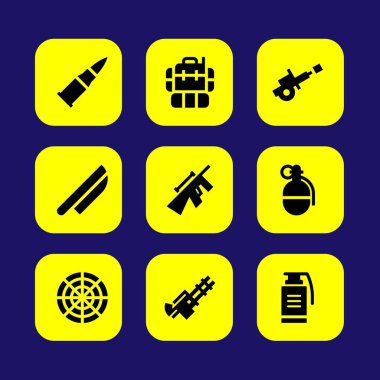 Silah vektör Icon set. makineli tüfek, silah, bıçak ve madde işareti