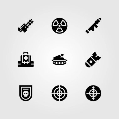 Silah vektör Icon set. başlatıcısı, bagde, bomba ve makineli tüfek
