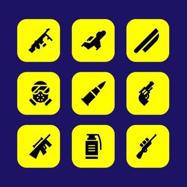 Silah vektör Icon set. bıçak, el bombası, kurşun ve keskin nişancı