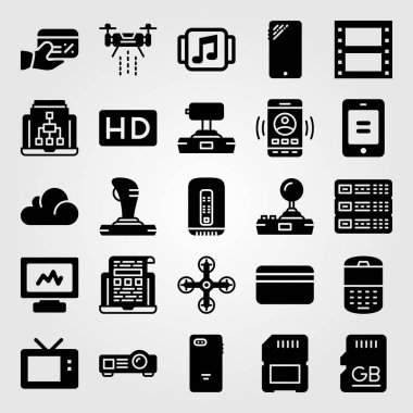 Teknoloji vektör Icon set. joystick, bellek, tv ve sd kart