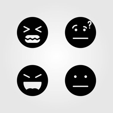Duygular Icon set vektör. kızgın, launghing, garip ve gülümseme