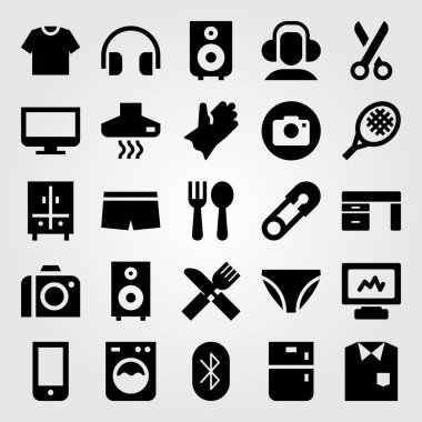 Alışveriş vektör Icon set. Resepsiyon, boksörler, Tenis raket ve çıkarıcı hood