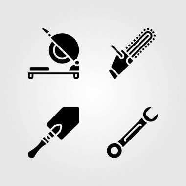 Araçlar Icons set. Vektör çizim testere, kürek, somun anahtarı ve chop gördüm