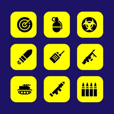 Silah vektör Icon set. başlatıcısı, makineli tüfek, biohazard ve madde işareti