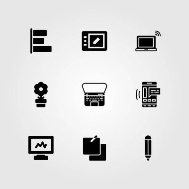 İş vektör Icon set. Tablet, kalem, notlar ve dizüstü