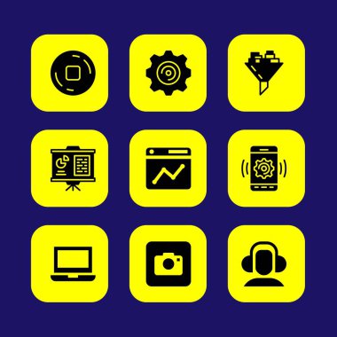 Temel vektör Icon set. Dur düğmesi, ayarları, smartphone ve durdurma