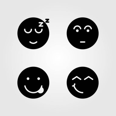 Duygular Icon set vektör. dil, uyku ve merak bir gülümseme,