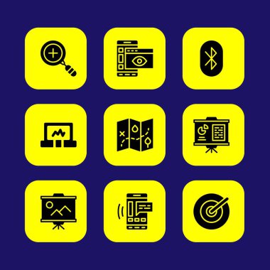 Temel vektör Icon set. harita, yakınlaştırma, sunum ve hedef