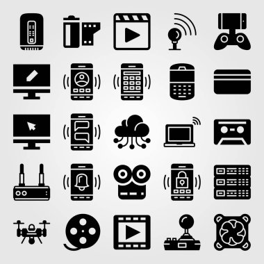 Teknoloji vektör Icon set. filmi oynatın, kaset, dizüstü ve sunucu