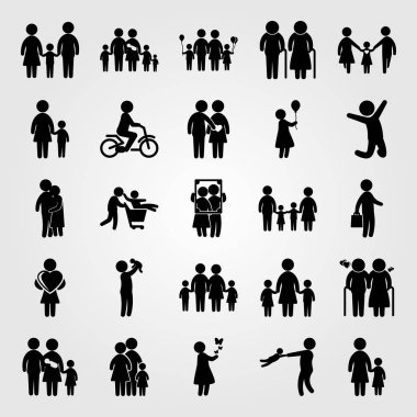 İnsanlar simge vektör ayarlayın. adam, sarılma, işadamı ve baba ile bebek