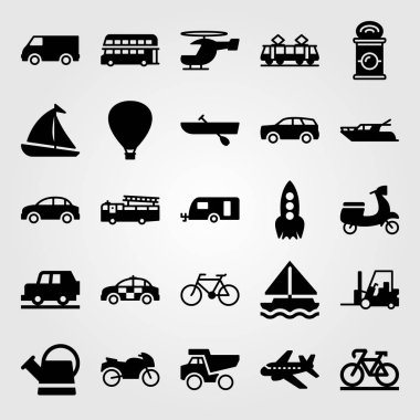 Ulaşım vektör Icon set. Forklift, motosiklet, motosiklet ve Çift katlı otobüs