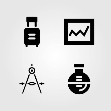 Eğitim Icons set. Vektör çizim arabası, Pusula, analytics ve şişesi