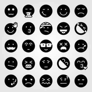 Duygular Icon set vektör. kusuyor, inek, bıyık ve gülüyor