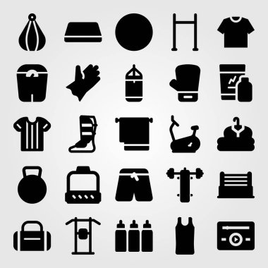 Fitness vektör Icon set. Boks eldiven, eldiven, boks ve ölçek