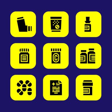 Tıp vektör Icon set. Tablet, ilaç, tıbbi sonuç ve hapları